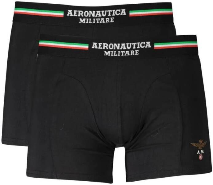 Aeronautica militare Zwarte Katoenen Ondergoed Pak met Logo Black Heren