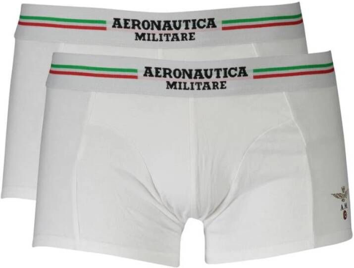 Aeronautica militare Witte Katoenen Boxershorts Bi-Pack Elastisch Logo White Heren