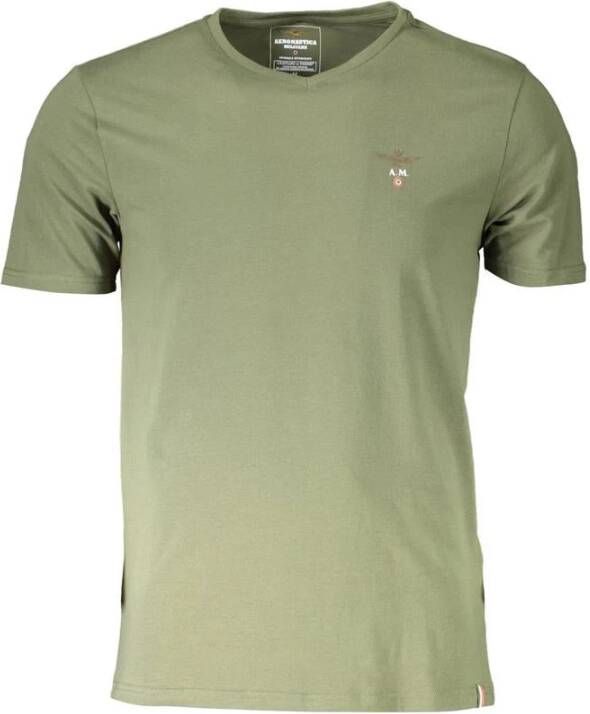 Aeronautica militare Groen Katoen V-Hals Logo T-Shirt Green Heren