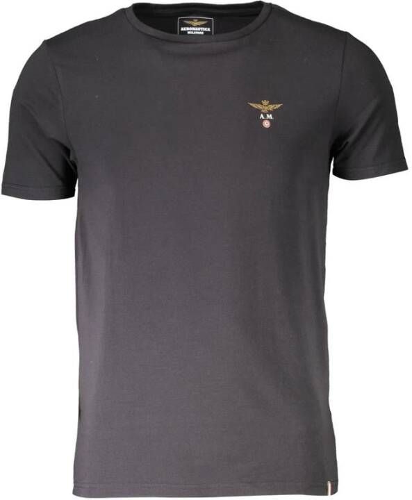 Aeronautica militare Omkeerbaar T-shirt Zwart Korte Mouw Logo Black Heren