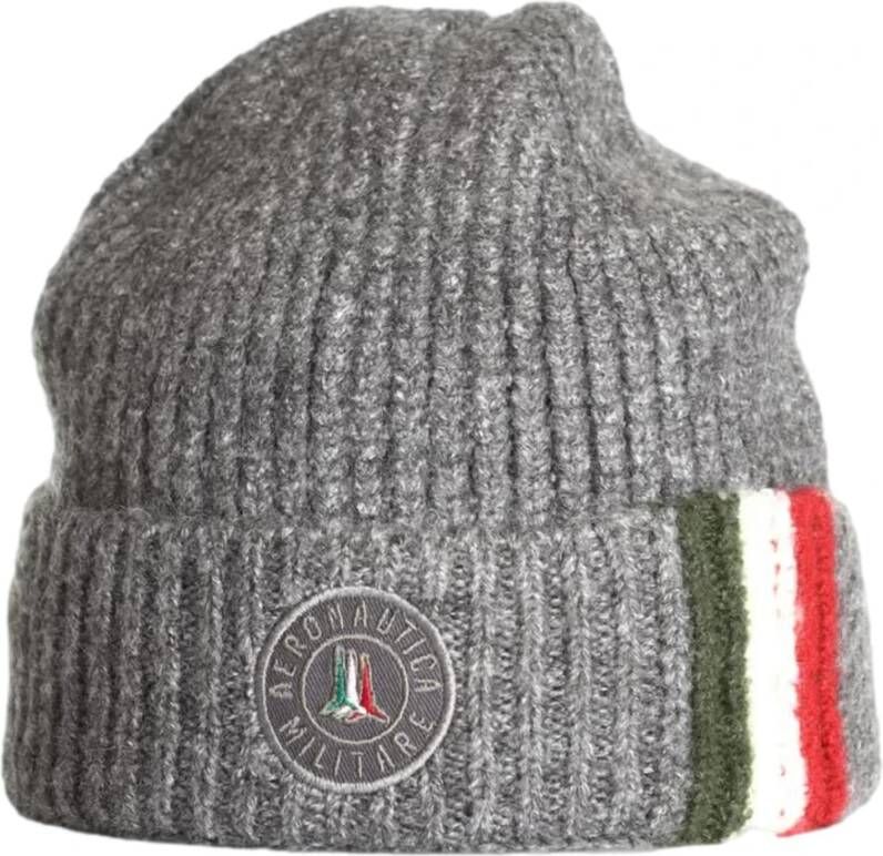 Aeronautica militare Winter Ribgebreide Beanie met Omslag Grijs Gray Unisex
