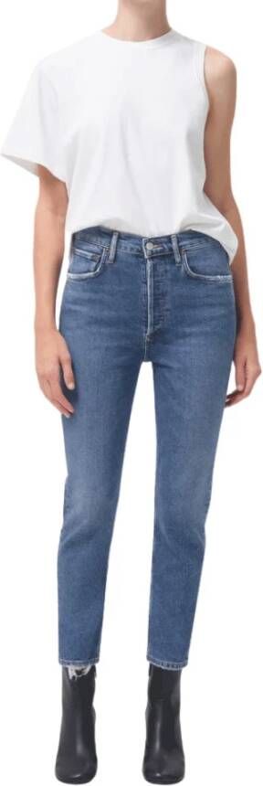 Agolde Riley Crop High Jeans Blauw Dames