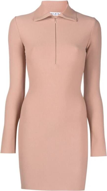 Alaïa Poederkleurig Half-Zip Mini Jurkje Pink Dames