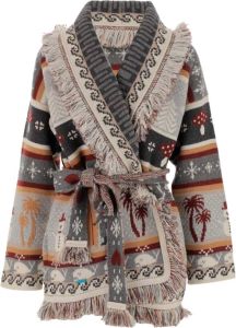 Alanui Cardigan made of cashmere and wool blend V-neck Fringed edges All-over jacquard pattern Over fit Grijs Dames