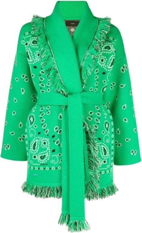 Alanui Bandana Jacquard Cardigan Sweaters Green Dames