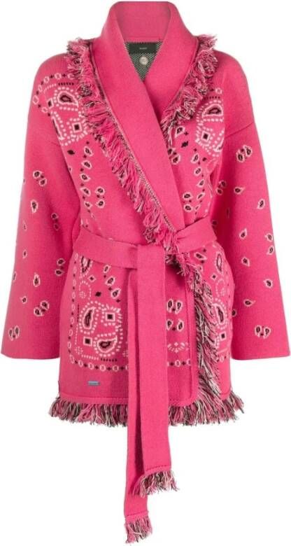 Alanui Bandana Jacquard Cardigan Sweaters Pink Dames