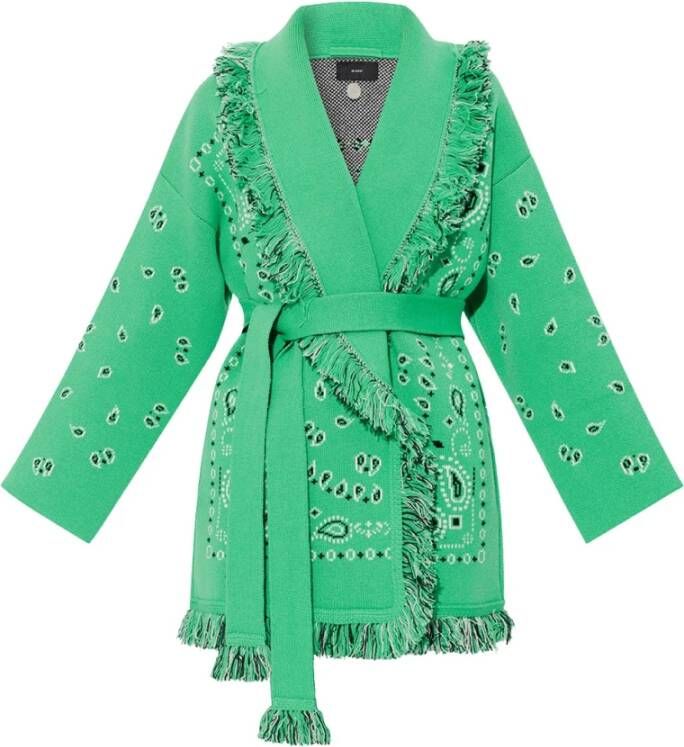 Alanui Bandana Jacquard Cardigan Sweaters Green Dames