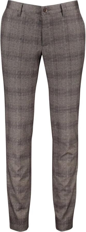 Alberto Slim-Fit Geruite Jersey Broek met Riemlussen Brown Heren