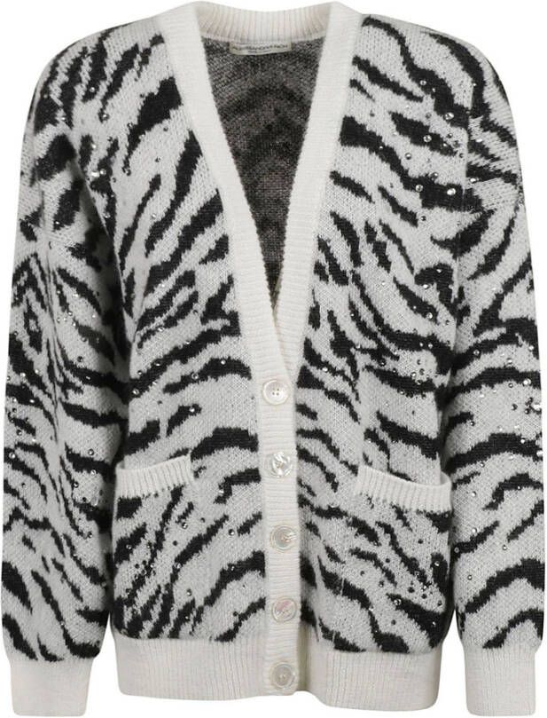 Alessandra Rich Zebra Print Cardigan Sweater Brown Dames