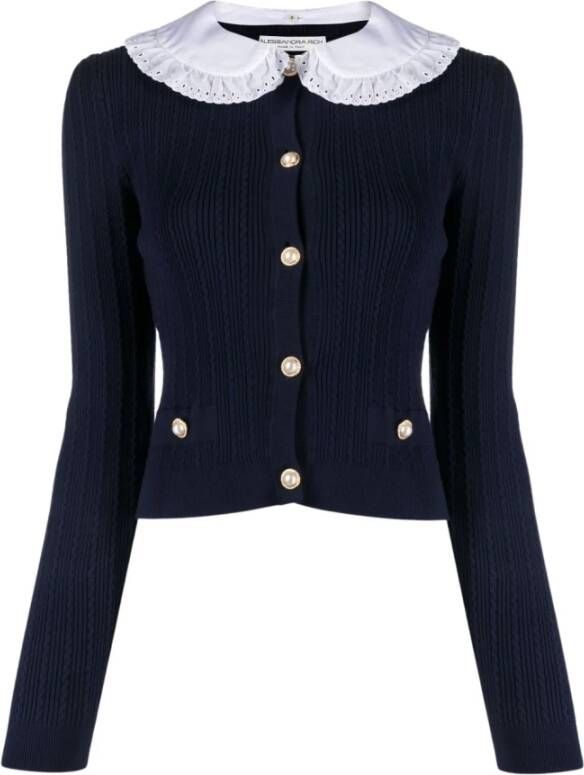 Alessandra Rich Navy Blue Frilled Collar Sweater Blauw Dames
