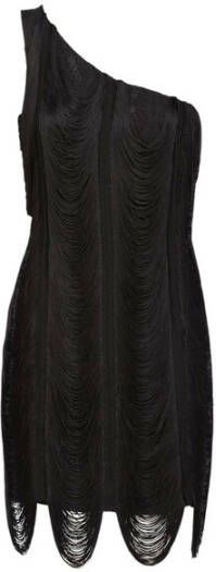 Alessia Santi Zwarte franje one-shoulder jurk Black Dames