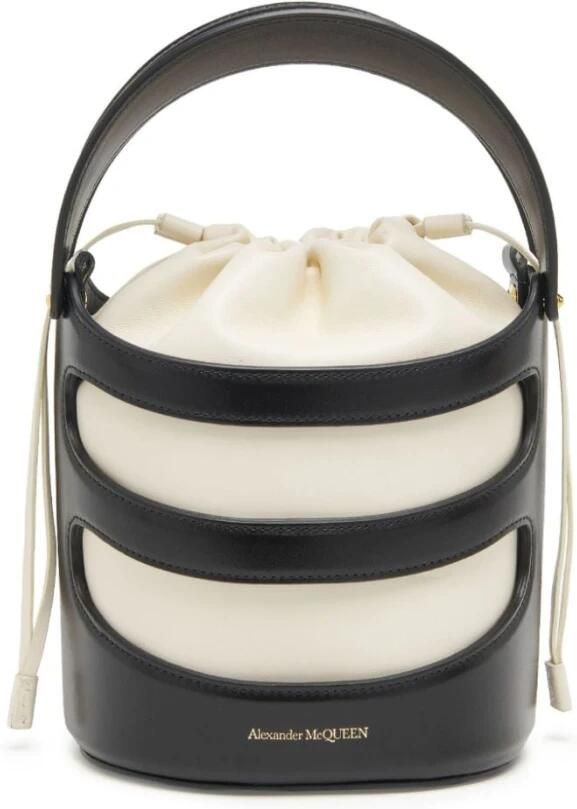 Alexander mcqueen Bucket bags Rise Bag Leather Black Ivory in grijs