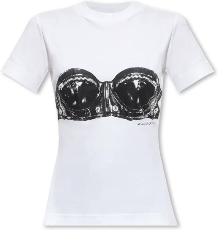Alexander mcqueen Stijlvolle dames T-shirt met hak en zoolhoogte White Dames