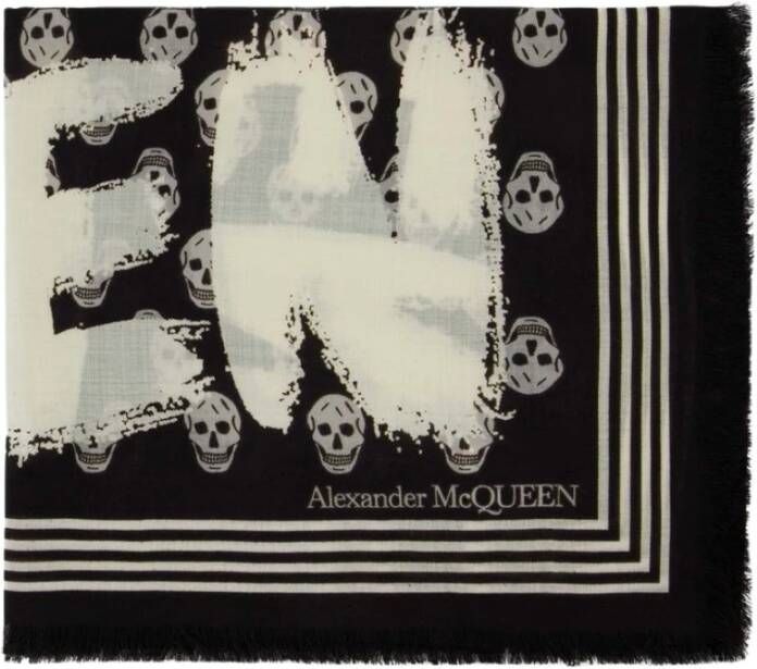 Alexander mcqueen Biker Graffiti Scarf in Black Wool Zwart Dames