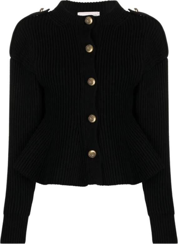 Alexander mcqueen Luxe Ribgebreide Crewneck Cardigan Zwart Dames
