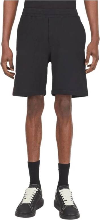 Alexander mcqueen Korte katoenen shorts met trekkoord in de taille en zijstrepen Zwart Heren