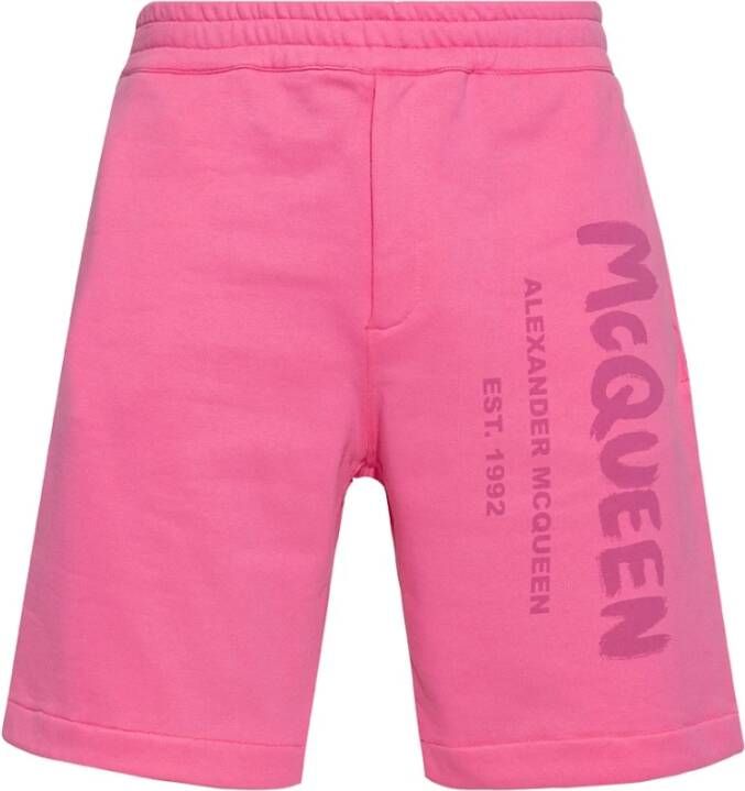 Alexander mcqueen Shorts met bedrukt graffiti logo Pink Heren