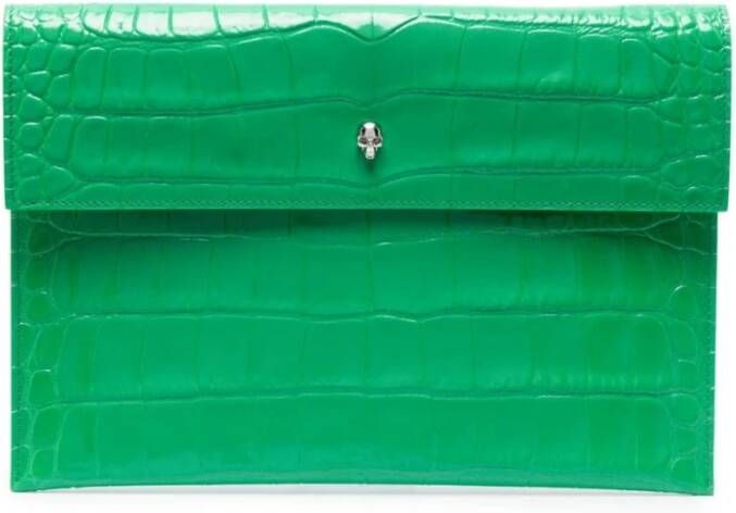 Alexander mcqueen Groene Krokodil-geëmbosseerde Envelop Koppelingstas Green Dames
