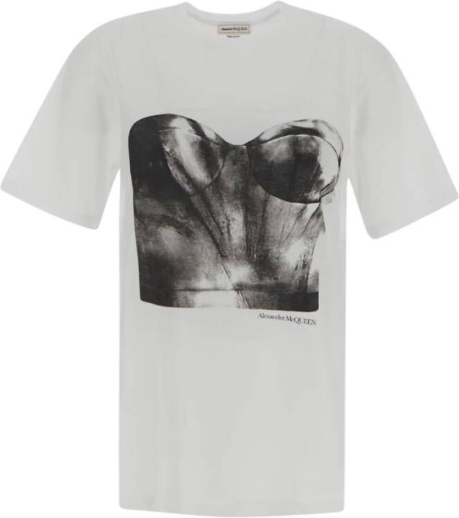 Alexander mcqueen Corset Print T-Shirt Wit Dames