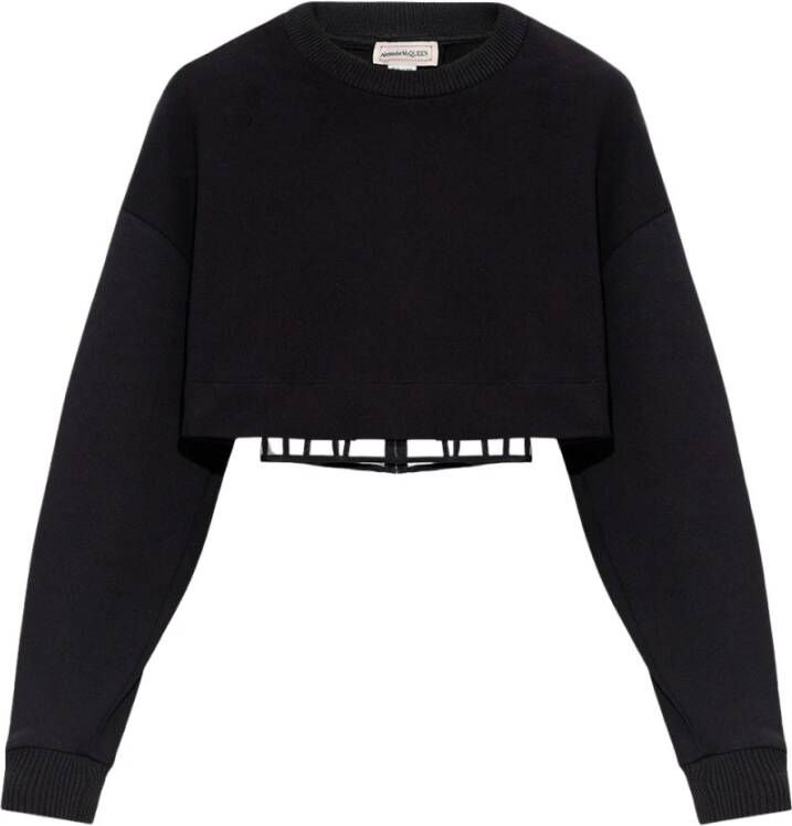 Alexander mcqueen Zwarte Cropped Sweatshirt Black Dames