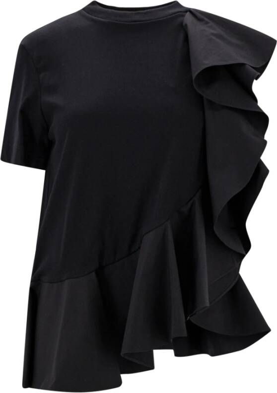 Alexander mcqueen Elegant Zwart Katoenen T-Shirt met Zijplooien Zwart Dames
