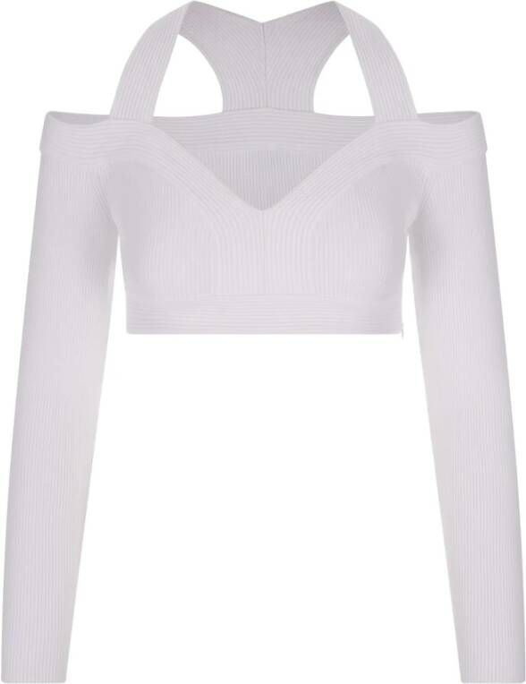 Alexander mcqueen Elegante Witte Crop Top met Uitgesneden Schouders White Dames