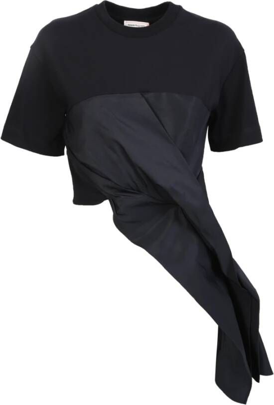 Alexander mcqueen Elegante Zwarte T-shirt met Asymmetrisch Paneel Zwart Dames