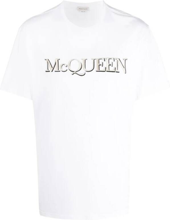 Alexander mcqueen Geborduurd Logo Katoenen T-shirt voor Heren Wit Heren