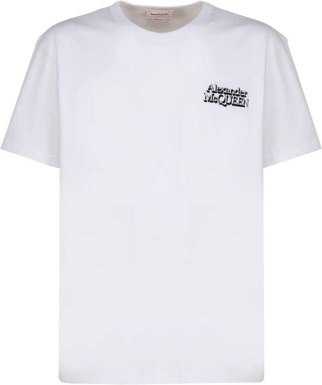 Alexander mcqueen Geborduurd Logo Katoenen T-Shirt White Heren