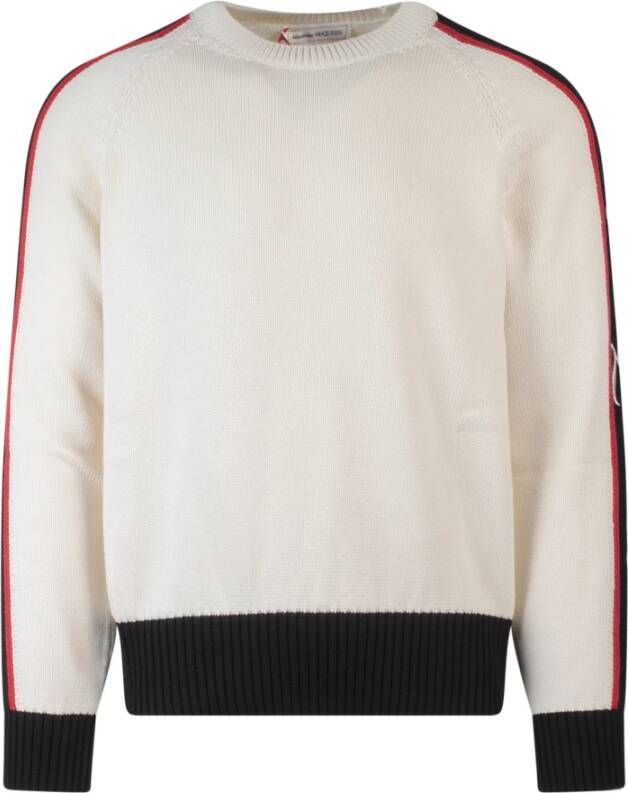 Alexander mcqueen Gebreide kleding met ronde hals en rode accenten Beige Heren