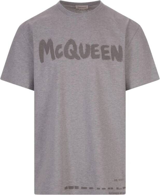 Alexander mcqueen Graffiti Logo Heren T-shirt Grijs Gray Heren