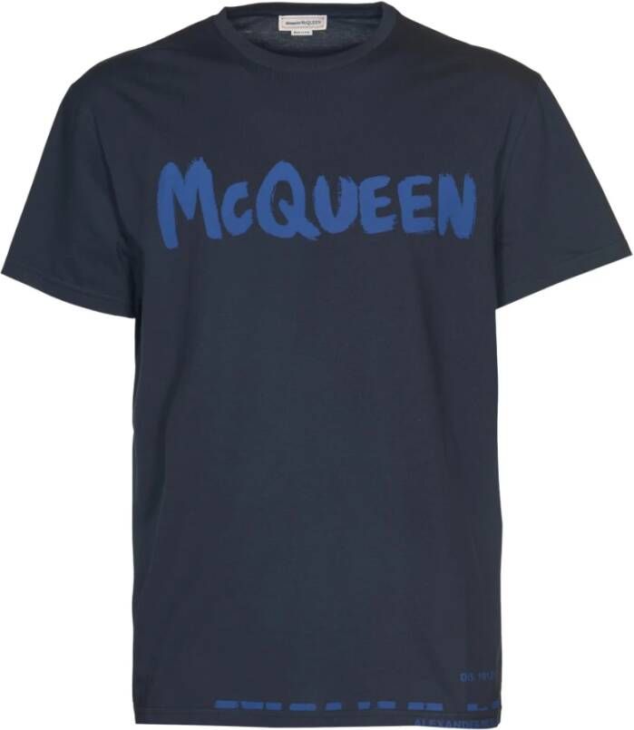 Alexander mcqueen Graffiti Logo Jersey T-shirt Blauw Heren