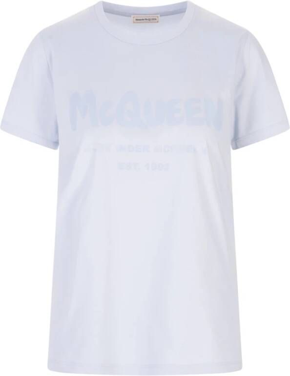 Alexander mcqueen Graffiti Logo T-shirt voor modebewuste vrouwen Blauw Dames