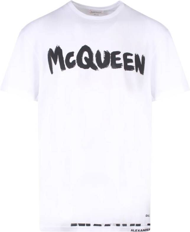 Alexander mcqueen Graffiti Print Katoenen T-Shirt voor Heren White Heren