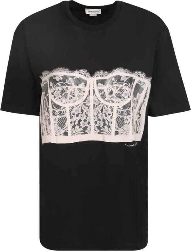 Alexander mcqueen Grafisch Print Bustier T-Shirt Zwart Dames