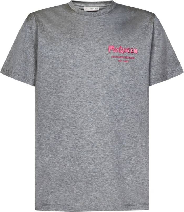 Alexander mcqueen Grijze Geribbelde Crewneck T-shirts en Polos Grijs Heren