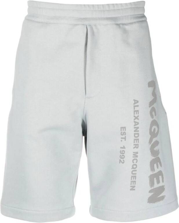 Alexander mcqueen Grijze Jersey Fleece Shorts met Logo Print Grijs Heren