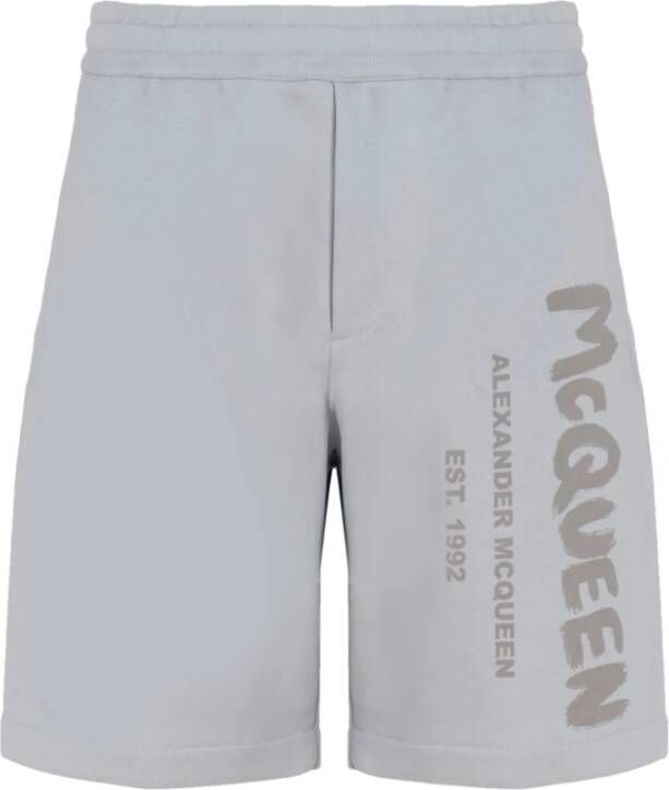 Alexander mcqueen Grijze Logo Print Sport Shorts Grijs Heren