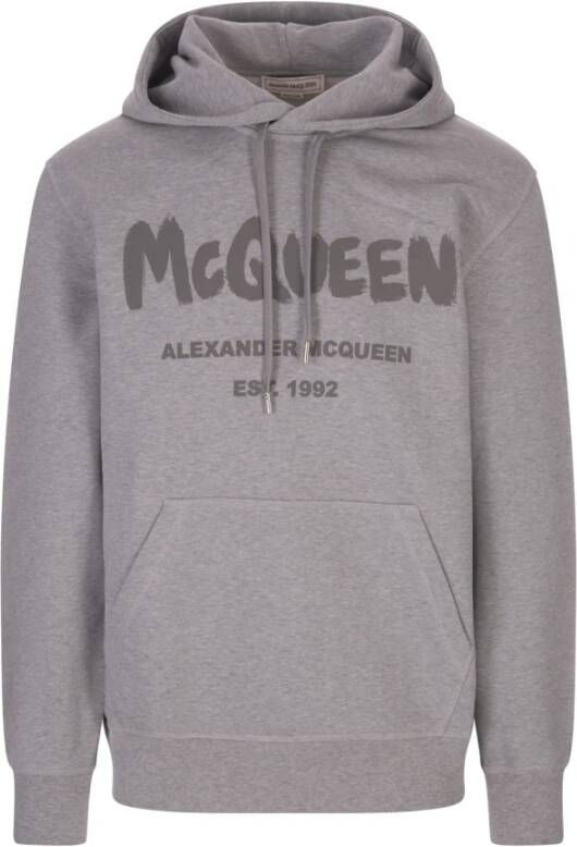 Alexander mcqueen Grijze Loopback Jersey Hoodie met McQueen Graffiti Logo Grijs Heren