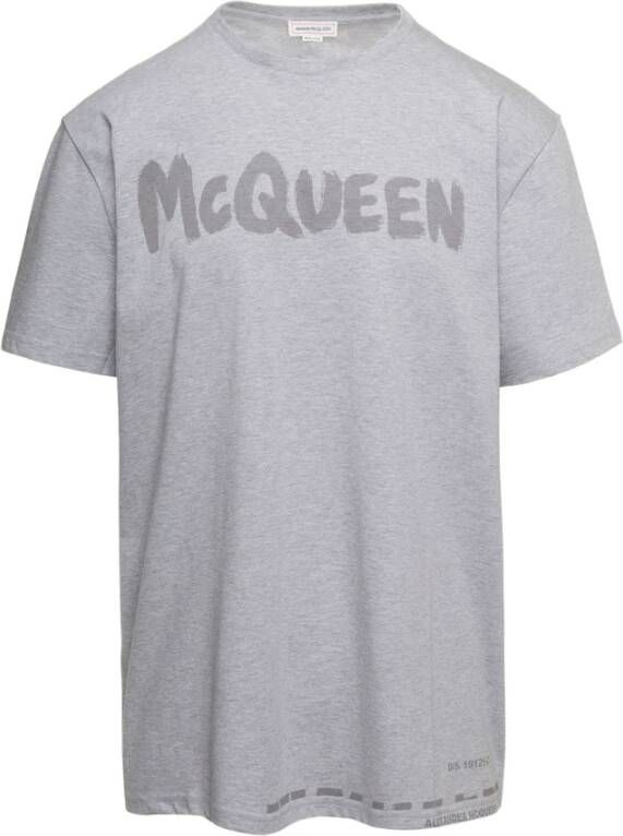 Alexander mcqueen Grijze Oversized T-Shirt met Tonal Logo Print Grijs Heren