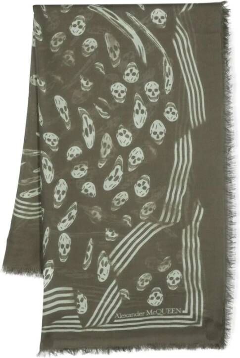 Alexander mcqueen Groene Vortex Skull Logo Sjaal Groen Heren
