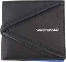 Alexander mcqueen Stijlvolle leren portemonnee met ton-sur-ton harnasdetail Zwart Heren