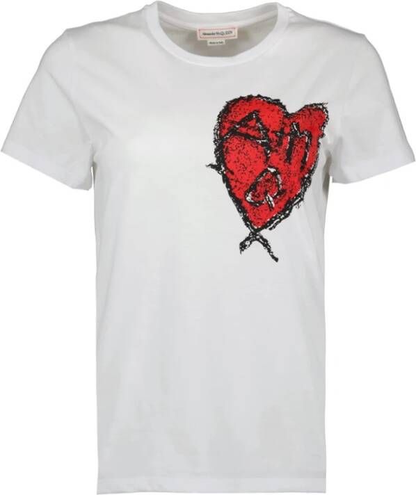 Alexander mcqueen Scribble heart-print t-shirt Wit Dames