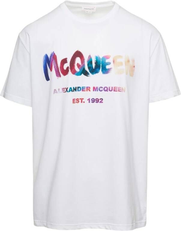 Alexander mcqueen Heren Oversize T-shirt met Graffiti Logo Print Wit Heren