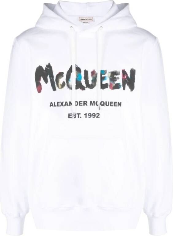 Alexander mcqueen Waterverfgraffiti -logo print sweatshirt Wit Heren