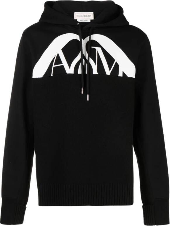 Alexander mcqueen Zwart wit logo-print katoenen hoodie Zwart Heren