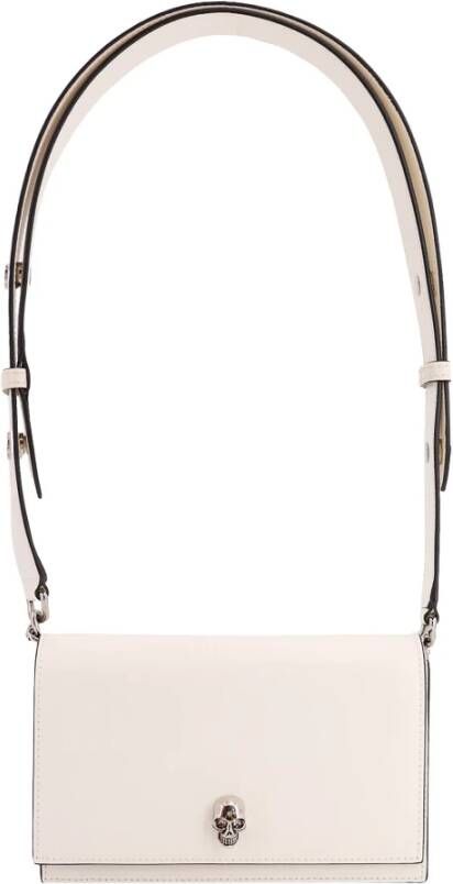 Alexander mcqueen Iconische Leren Schoudertas met Skull en Swarovski White Dames