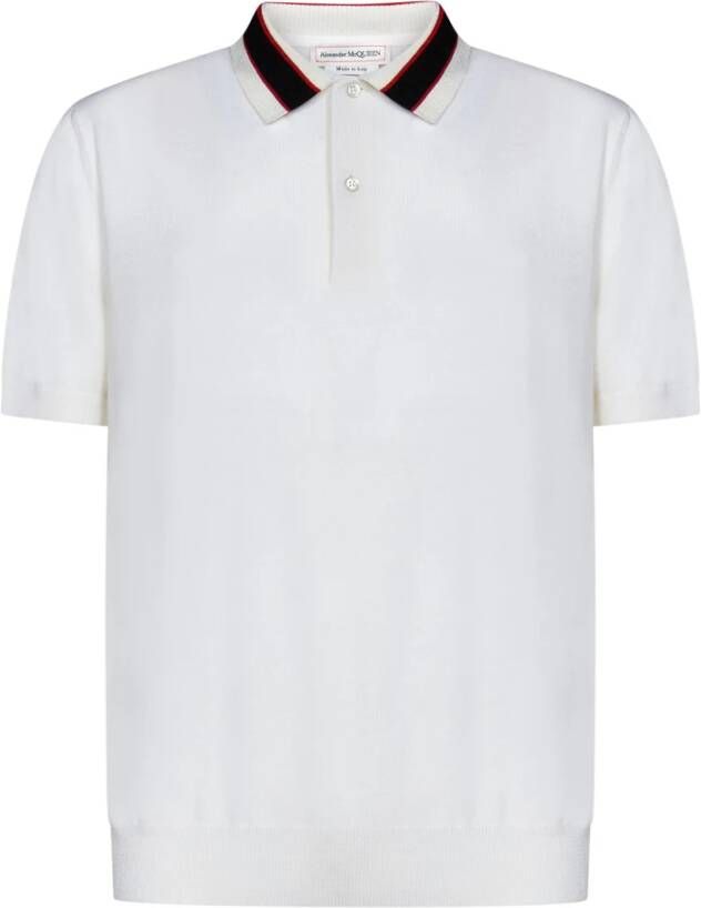 Alexander mcqueen Ivoor Polo Shirt met tweeweg knoopsluiting en geribbelde kraag White Heren