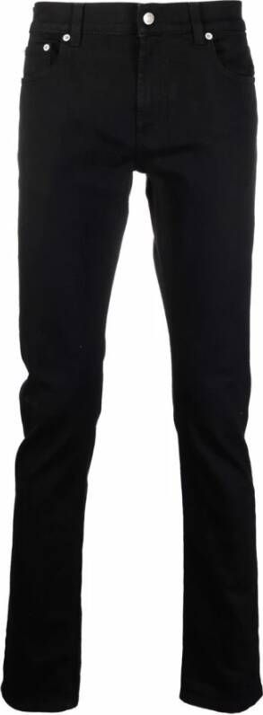 Alexander mcqueen Zwarte Slim-Fit Jeans met Leren Label en Geborduurd Logo Black Heren