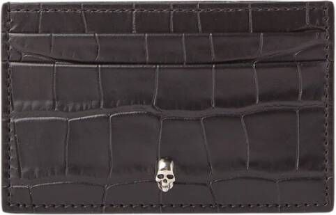 Alexander mcqueen Zwarte krokodil-geprinte portemonnee met zilveren schedeldetail Black Heren